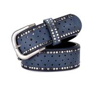 Breyhda Vintage-Ledergürtel mit Nieten, Breite 3,6 cm, Jeans-Dekogürtel für Bekleidungszubehör,Blau,95cm