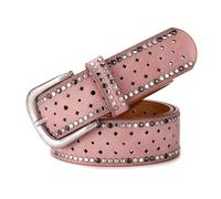 Breyhda Vintage-Ledergürtel mit Nieten, Breite 3,6 cm, Jeans-Dekogürtel für Bekleidungszubehör,Rosa,95cm