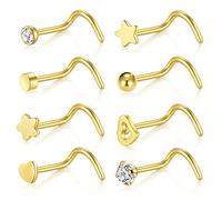 Briana Williams 20G 8 Stück Nasenpiercing Schraube Ohrstecker Edelstahl Zirkonia Kugel Herz Stern Flach Top Nasenring Körperschmuck