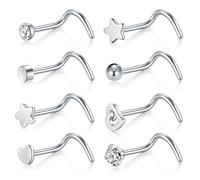 Briana Williams 20G 8 Stück Nasenpiercing Schraube Ohrstecker Edelstahl Zirkonia Kugel Herz Stern Flach Top Nasenring Körperschmuck
