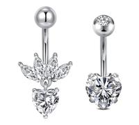 Briana Williams Bauchnabelpiercing Chirurgenstahl mit Anhänger Herz Schmetterling 10mm Stablänge 14G Silber Diamant Kristall Glitzer