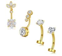 Briana Williams Bauchnabelpiercing mit Strass CZ 10mm Stablänge Edelstahl 14G Piercing Bauchnabel Banane Barbell Bauchpiercing