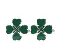 BRIGHTFUFU Klassische grüne Manschettenknöpfe mit vierblättrigem Kleeblatt, 2 Stück aus Legierung, für Herren bei Hochzeit, Jubiläum und St. Patrick's Day