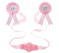 BRIGHTFUFU Schwangerschaftsschärpe mit Bauchgürtel und Corsagen Weiche Chiffon Blumen Shower Fotorequisite Andenken für Werdende Mama und Papa Gender Reveal Party Accessoire