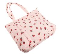 BRIGHTFUFU Süße Schultertasche aus Canvas mit Erdbeermuster Große Tragetasche für Damen Leichter und Geräumiger Shopper für Alltag und Schule