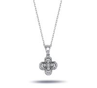 Brillant-Schliff Diamant Halskette Klee-Anhänger 585'er Weißgold