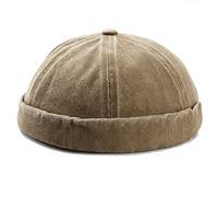 Brimless Docker Cap Washed Style Boy Mädchen Student Skullcap Hüte Männer Baumwolle Beanie Docker Brimless Hat Rolled Cuff Harbour Hats, khaki, One size