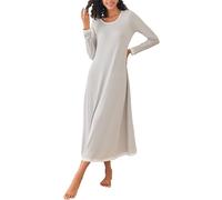 Brinol Damen Nachthemd Sleepshirt Schlafanzug Lang Ärmeln Locker Nachtwäsche Kontrastfarbe voller Länge Nachtkleid (S-XXL), Grau, EU 38(Herstellergröße: M)