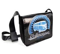 BRISA VW Collection - Stylishe & coole Volkswagen T1 Bulli Bus Retro/Vintage Outdoor Schulter-Umhänge-Tasche aus wetterfestem Tarpaulin/Plane (L/Schwarz)