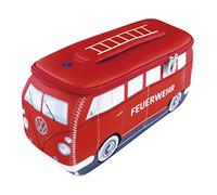 BRISA VW Collection - T1 Bulli Bus Kulturbeutel Kosmetiktasche | Volkswagen Universaltasche Waschbeutel, Wasserabweisend Aufhänghaken 4 Netzfächer Reisen Bad, Neopren, Feuerwehr/Rot Groß
