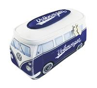 BRISA VW Collection - T1 Bulli Bus Kulturbeutel Kosmetiktasche | Volkswagen Universaltasche Waschbeutel, Wasserabweisend Aufhänghaken 4 Netzfächer Reisen Bad, Neopren, Blau Groß