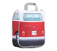 BRISA VW Collection - T1 Bulli Bus Reise-Kulturbeutel zum Aufhängen | Volkswagen Kulturtasche Kosmetiktasche Waschtasche, Hängehaken Netz-Innentaschen Wasserabweisend Retro Bad Hotel, Rot