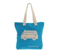 BRISA VW Collection - Volkswagen Wiederverwendbare Canvas-Einkaufs-Tüte-Strand-Tasche mit T1 Bulli Bus Motive (Silhouette/Blau)