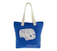 BRISA VW Collection - Volkswagen Wiederverwendbare Canvas-Einkaufs-Tüte-Strand-Tasche mit T1 Bulli Bus Motive (Silhouette/Blau)