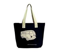 BRISA VW Collection - Volkswagen Wiederverwendbare Canvas-Einkaufs-Tüte-Strand-Tasche mit T1 Bulli Bus Motiv (Silhouette/Schwarz)