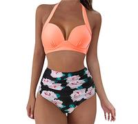 Briskorry 2022 Damen Bikini Set Zweiteiliger Badeanzug V Ausschnitt Kragen Bikinitop Hohe Taille Triangel Sommer Swimwear Swimsuits Badetop Bikinihose Bademode