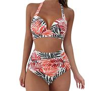 Briskorry 2022 Damen Bikini Set Zweiteiliger Badeanzug V Ausschnitt Kragen Bikinitop Hohe Taille Triangel Sommer Swimwear Swimsuits Badetop Bikinihose Bademode