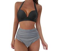 Briskorry 2022 Damen Bikini Set Zweiteiliger Badeanzug V Ausschnitt Kragen Bikinitop Hohe Taille Triangel Sommer Swimwear Swimsuits Badetop Bikinihose Bademode