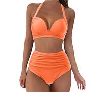 Briskorry 2022 Damen Bikini Set Zweiteiliger Badeanzug V Ausschnitt Kragen Bikinitop Hohe Taille Triangel Sommer Swimwear Swimsuits Badetop Bikinihose Bademode
