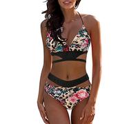 Briskorry 2022 Damen Zweiteilige Tankini Badeanzug Tummy Control Top mit Shorts Zweiteiliger Badeanzug Bikini Frauen Sexy Mit Push Up