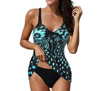 Briskorry Bademode Damen Bauchweg Große Größen,Badeanzug Bademode Zweiteilig Push Up Bikinis Badeanzug Bademode Swimsuit Blumenmuster Crop Top Gerippte Zweiteiler Modisch Strandkleidung