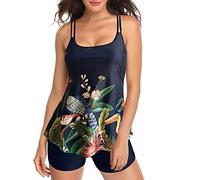 Briskorry Bademode Damen Bauchweg Große Größen,Bikini Schwarz Zweiteiler Sets Push Up Bikinis Badeanzug Bauchkontrolle Bikini Zweiteilige Crop Top Gerippte Farbblock Bademode Strandmode