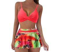 Briskorry Bademode Damen Bauchweg Sexy und Push ab,Zweiteilig Badeanzug High Waist Push Up Bikinis Badeanzug Bademode Swimsuit Blumenmuster Swimsuit mit Tropenmuster Farbblock Bademode Neckholder