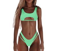 Briskorry Bademode Damen Bauchweg Sexy und Push ab,Zweiteilig Badeanzug High Waist Tankini Oberteile mit Slip Zweiteiliger Push Up Sexy Wickel Bikini Set Solid Badebekleidung Strand Atmungsaktiv