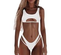 Briskorry Bademode Damen Bauchweg Sexy und Push ab,Zweiteilig Badeanzug High Waist Tankini Oberteile mit Slip Zweiteiliger Push Up Sexy Wickel Bikini Set Solid Badebekleidung Strand Atmungsaktiv
