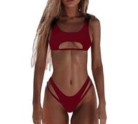Briskorry Bademode Damen Bauchweg Sexy und Push ab,Zweiteilig Badeanzug High Waist Tankini Oberteile mit Slip Zweiteiliger Push Up Sexy Wickel Bikini Set Solid Badebekleidung Strand Atmungsaktiv