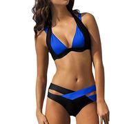 Briskorry Bikini Damen Bauchweg Badeanzug Bademode Zweiteilig,Badeanzug mit Bein High Waist Push Up Bikinis für Frauen Triangel Bikini Swimsuit Set Badeanzug Mit Tropenmuster Bademode Rueckenfrei für