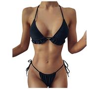 Briskorry Bikini Damen Set Bauchweg mit Push Up,Bikini GroßE Brüste Bademode High Waist Push Up Bikinis Bademode Swimsuit Blumenmuster Wickel Bikini Set Solid Badeanzug Strandmode für Frauen