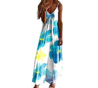 Briskorry Blumenkleid Damen Lang Sommer V-Ausschnitt Boho Kleider Elegant Hohe Taille Freizeitkleid Vintage Strandkleid Loose Casual Maxikleider Sommerkleid Abendkleider