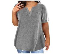 Briskorry Bluse Damen Sexy Spitzen Oberteile Kurzarm/3/4 Ärmel Tee für Mollige Elegant Einfarbig Longshirt Jumper V-Ausschnitt Blusenshirt Locker Tunika Loose Fit T-Shirt