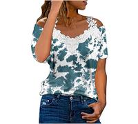 Briskorry Blusen Damen Spitze Bluse Elegantes Damenblusen Sexy Tshirt Damen Sommer V-Ausschnitt Tshirts Kurzarm Shirts Schulterfreie Oberteile Tunika Hemd Tops Große Größen Freizeithemd