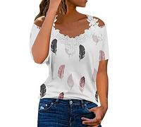 Briskorry Blusen Damen Spitze Bluse Elegantes Damenblusen Sexy Tshirt Damen Sommer V-Ausschnitt Tshirts Kurzarm Shirts Schulterfreie Oberteile Tunika Hemd Tops Große Größen Freizeithemd