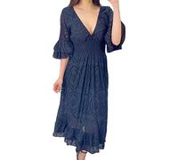 Briskorry Cocktailkleid Damen Große Größen Spitzen Nähten Abendkleid Kurzarm Schulterfrei Partykleid Elegantes Einfarbiges Ballkleid A-Linie Knöchellanges Maxikleid Tunikakleid