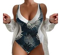 Briskorry Damen Badeanzug Triangel V Ausschnitt Bedruckter Bauchweg Einteilige Damen Monokini Bauchweg Schlankheits Badeanzug Plus Size Badebekleidung Bauchweg für Mollige