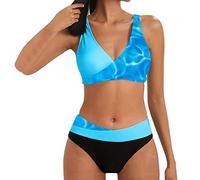 Briskorry Damen Bikini Set Große Größen Bandeau Neckholder Verstellbar Bikinioberteil Elegant Zweiteilige Badeanzug Retro Ruched Hohe Taille Bauchweg Bikinihose