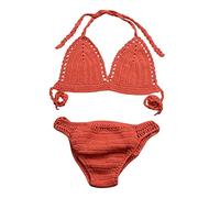 Briskorry Damen Bikini Set Neckholder Zweiteilig Gehäkelt Bralette Stricke-Bademode Badeanzug Schale Swimsuit Sexy Mesh Cut Out Strandbikini Criss Cross Seitlich Gebunden Schwimmanzug