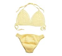 Briskorry Damen Bikini Set Neckholder Zweiteilig Gehäkelt Bralette Stricke-Bademode Badeanzug Schale Swimsuit Sexy Mesh Cut Out Strandbikini Criss Cross Seitlich Gebunden Schwimmanzug
