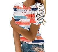 Briskorry Damen Bluse Elegant Rundhals Spitze Ärmel Tunika Tops Sommer Kurzarm Locker Oberteile Blumendruck Shirt mit Spitzenbesatz Blusenshirt S-XXL