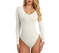 Briskorry Damen Body Langarm Sexy Low-Neck Bodysuit Blumenmuster Langarmshirt Casual Damenbody Langarm Stringbody Basic Elegant Langarmbody für Frauen ohne Rückenlehne Casual