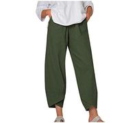 Briskorry Damen Boho Haremshose 7/8 Sommerhose Herz-Aufdruck Yogahose mit weitem Bein Baumwolle und Leinen Strandhose Valentinstagsgeschenk für Sie