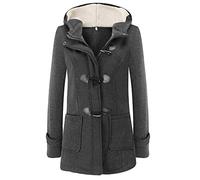 Briskorry Damen Dufflecoat mit Kapuze Mantel Trenchcoat Winterjacke Wintermantel Einfarbig Mantel Elegant Warme Outwear Herbst Winter Jacke mit Knopfleiste