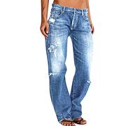Briskorry Damen Elegant Jeans Lang High Waist Denim Hose Einfarbig Zerrissene Jeanshose Moderne Gerade Streetwear-Hose Vintage Straight Freizeithose für Outdoor