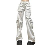 Briskorry Damen Jeans Weites Bein Gerade Denim Jeans Y2K Baggy Hose Vintage Straight Baggy Jogginghose Mit Taschen Zerrissene Freizeithosen Streetwear Cargohose