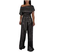 Briskorry Damen Jumpsuit Elegant Langarm Hosenanzug Ärmellos Hohe Taille Overall Spitzen Spleißen Playsuit Lang Cocktail Party Festlich Romper für Hochzeit Sommerhose