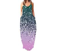 Briskorry Damen Kleider Spitzenkleid Chiffon Cocktailkleid,Sommerkleid Luftig Festlich Kleider Hochzeitsgast Locker Lang Kleider mit Schlitz Damenkleider Elegant Lange Strandkleid Lose Festliches