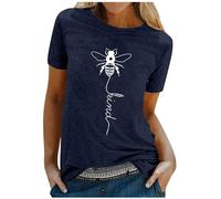 Briskorry Damen Kurzärmeliges T-Shirt, Damen Oberteile Elegant, T Shirts Kurzen Ärmeln Rundhals Shirt Basic Drucken Tops Lässige Loose Bluse Luftig Leichte Longshirts Vielseitig Sommerliche